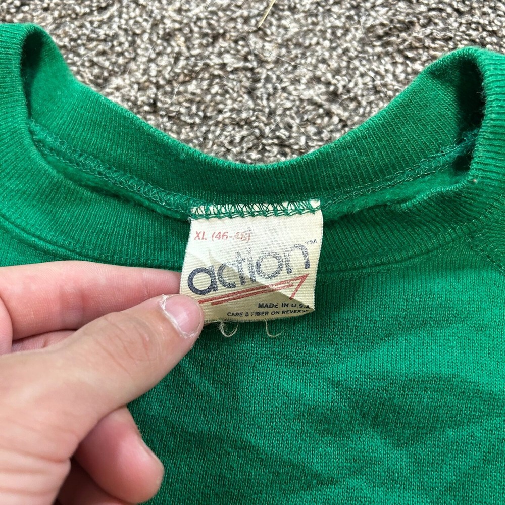 Vtg Action Sweatshirt Mens XL Green Excellent Raglan Sleeve USA Made Blank